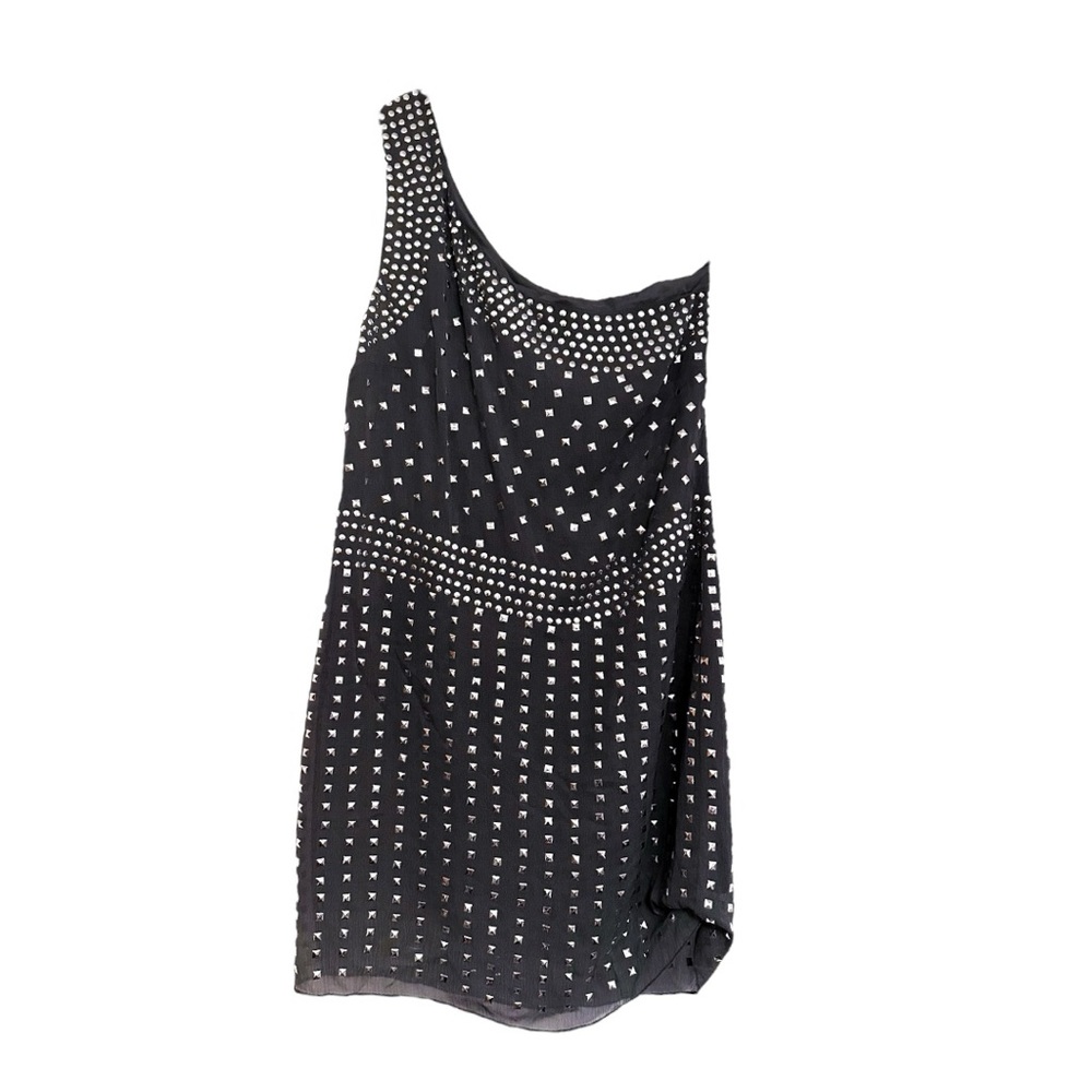 Susana Monaco One Shoulder Mini Dress Black Silver Studs Modern Glam (SEE NOTES)